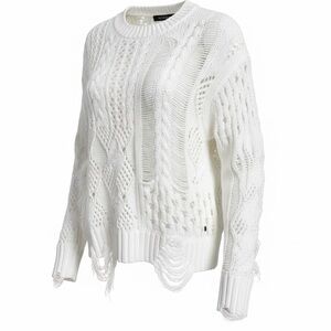 360 SWEATER OFF-WHITE DESTRUCTED WITH FRINGE PULLOVER SWEATER WOMENS SZ XS 
NEW
